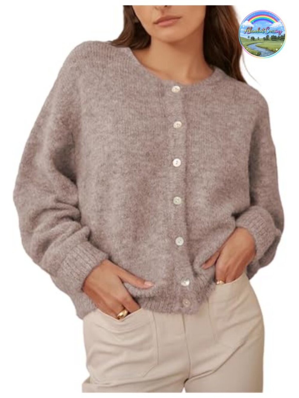 Y2K Loose Front Button Cardigan Sweater Long Sleeve Crew Neck Winter